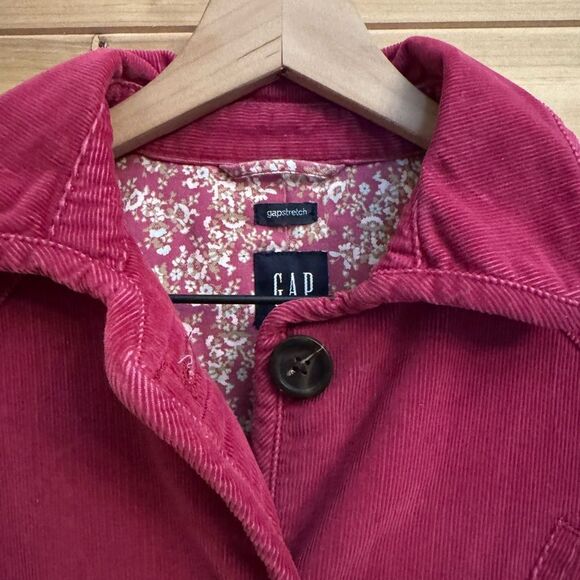 Y2K GAP Size Small Pink Corduroy Floral Lined Button Front Spring Jacket - Picture 3 of 16